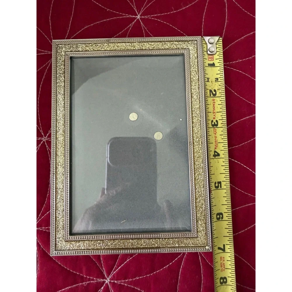 Gold Glitter Beaded Border Picture Frame 5x7 Tabletop Display Silver Trim